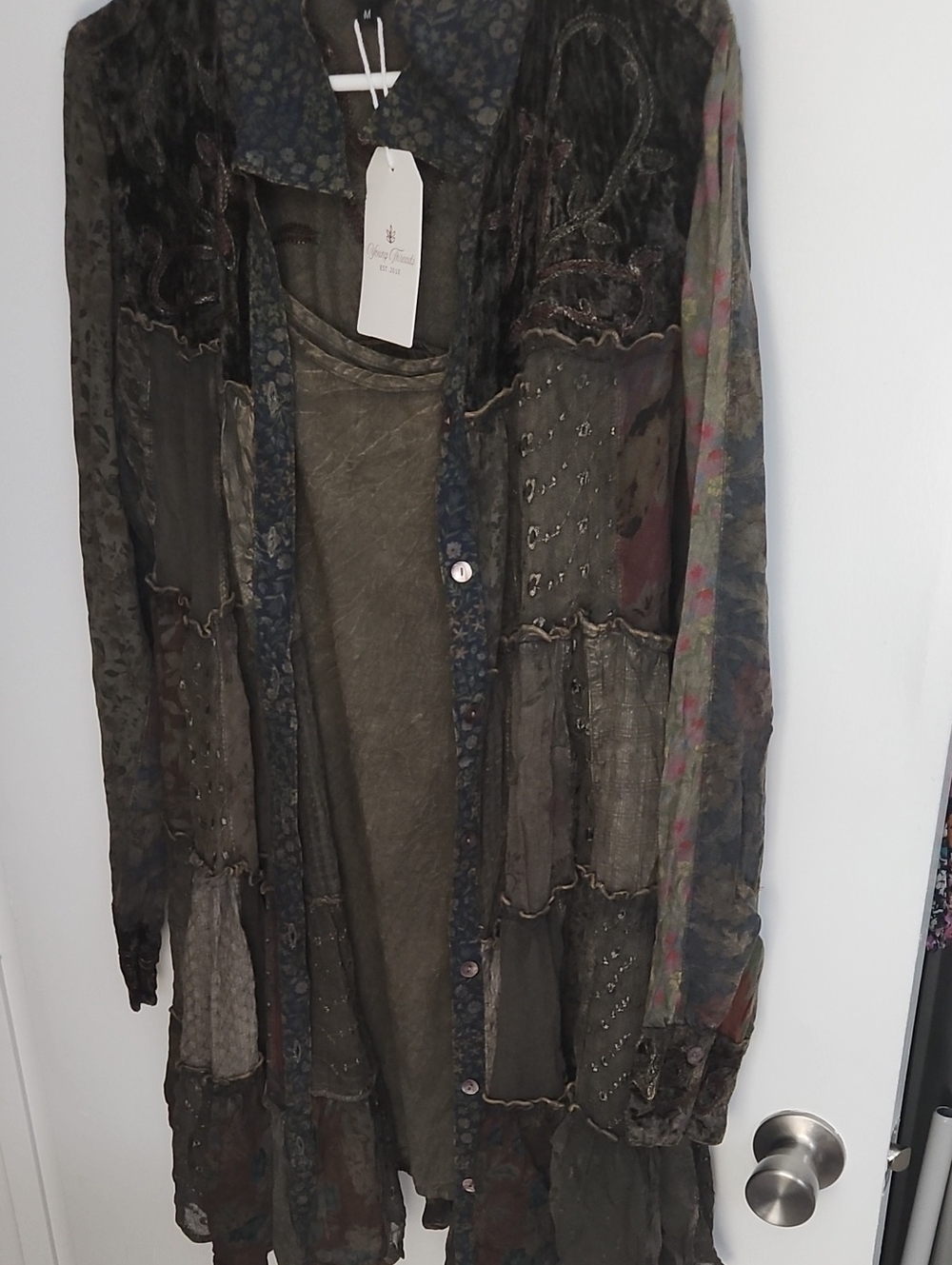 Boho Patchwork Longline Tunic in Olive
